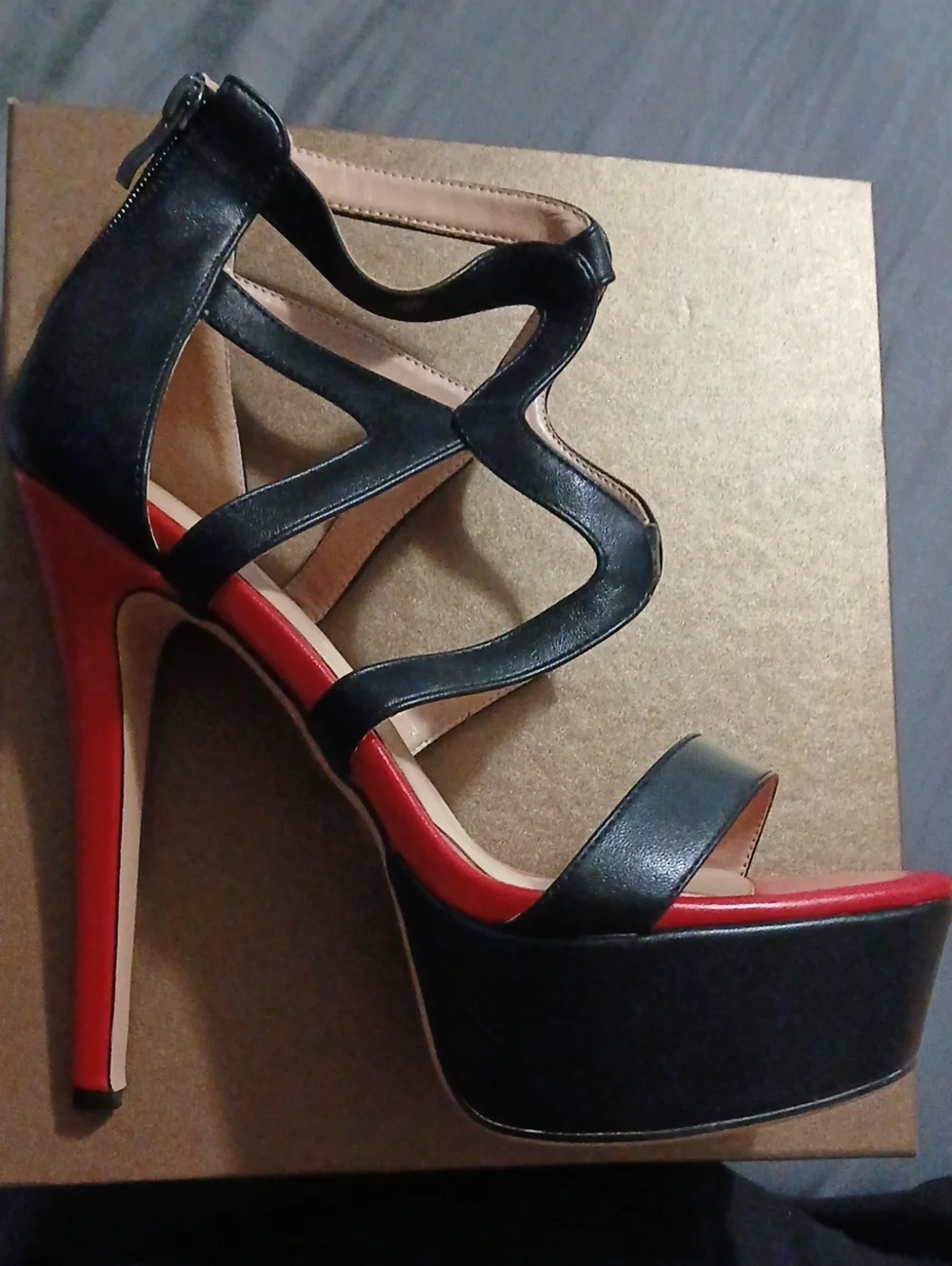 Black and Red Women's Platform Stiletto Sandals